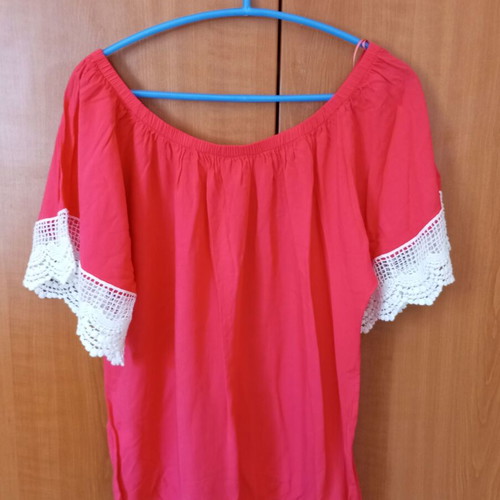 Viscose blouse orange with white trim VIVA S/M like new