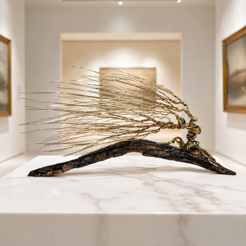 Unique bonsai made of copper wire and wood, new