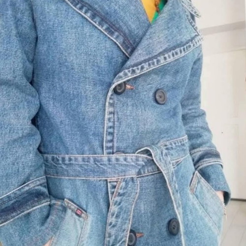 Vintage Mohrve Denim Gabardine Trench Coat size M like new, blue
