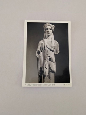 Black and white postcard Athens Acropolis Museum Archaic Kore used, 60s era