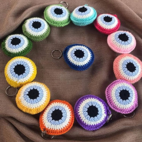 Handmade crocheted evil eye keychains new in various colors