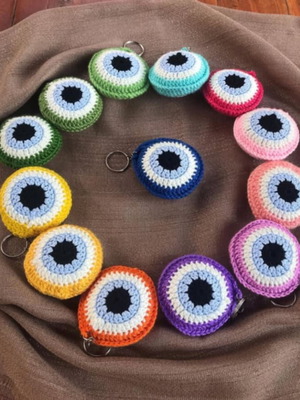 Handmade crocheted evil eye keychains new in various colors