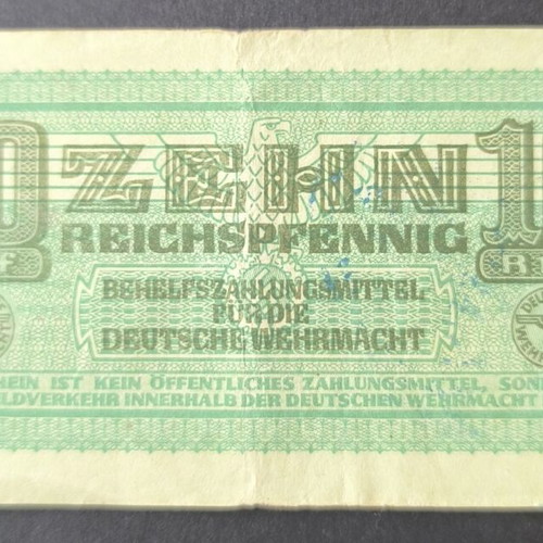 10 Reichspfennig 1942 Deutsche Wehrmacht banknote used, Greece occupation