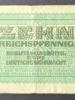 10 Reichspfennig 1942 Deutsche Wehrmacht χαρτονόμισμα μεταχειρισμένο, Κατοχή Ελλάδας