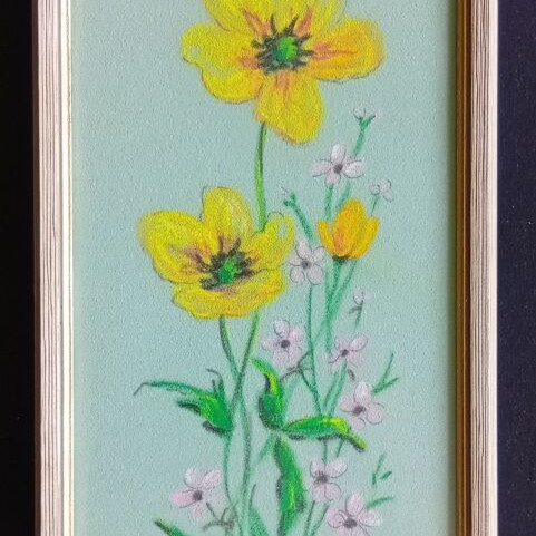 Pastel painting on cardboard 51x18 cm like new under glass