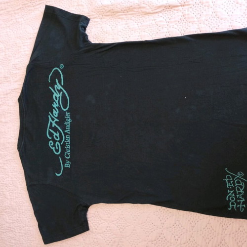 Ed Hardy T-shirt used in good condition, size S, black with multicolor design