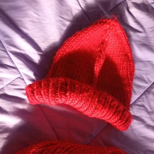 Handmade scarf and hat set used, red
