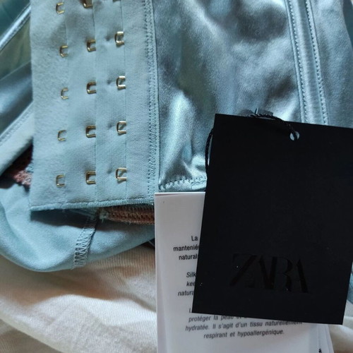 Zara silk lingerie bustier top 90% silk new, blue and brown