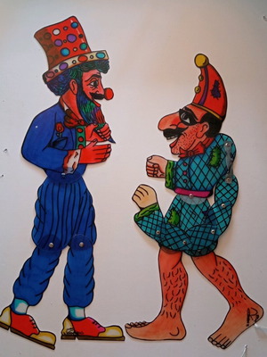Karagiozis Arlekinos and Hatzivatis Clown Shadow Theater Figures new