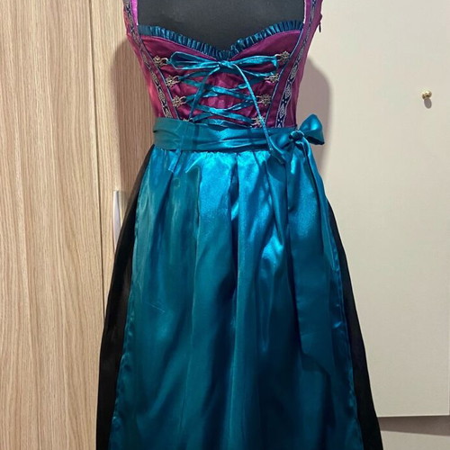 Bavarian traditional satin dress new, purple and turquoise