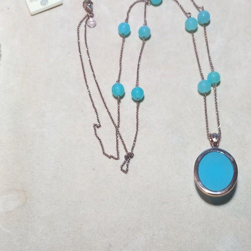 Oxette Long Silver Necklace 84cm with Amazonite Stones new