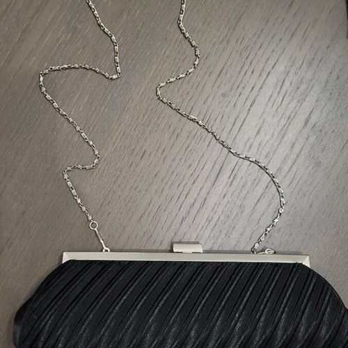 Clutch bag black satin with silver chain like new