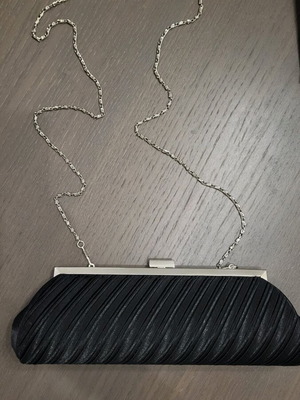 Clutch bag black satin with silver chain like new