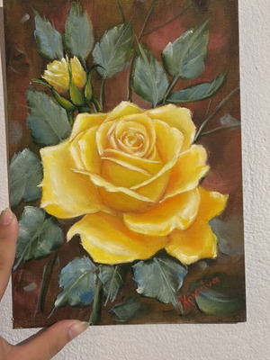 Handmade oil painting on cardboard