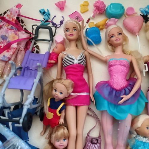 Barbie, Chelsea, Anlily dolls set with stroller and accessories
