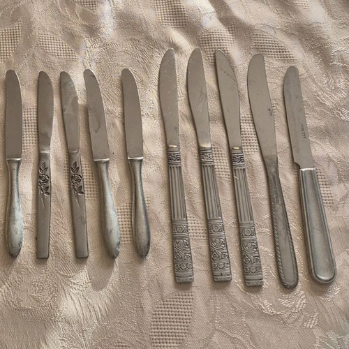 Silver-plated knives used, different designs, pack of 10