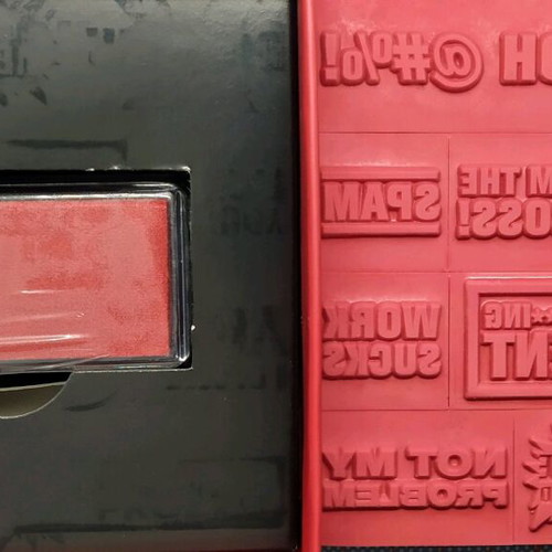 Stamp kit with 12 different office stamps and new ink pad