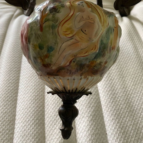 Capo di Monte chandelier used, handmade porcelain and bronze 6-light