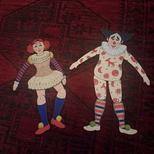 Vintage Wooden Jumping Jacks Set Clown & Acrobat like new