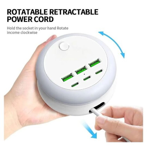 Usb Type C Charger 7-in-1 with 8-Color Ambient Light and Rotating Cable