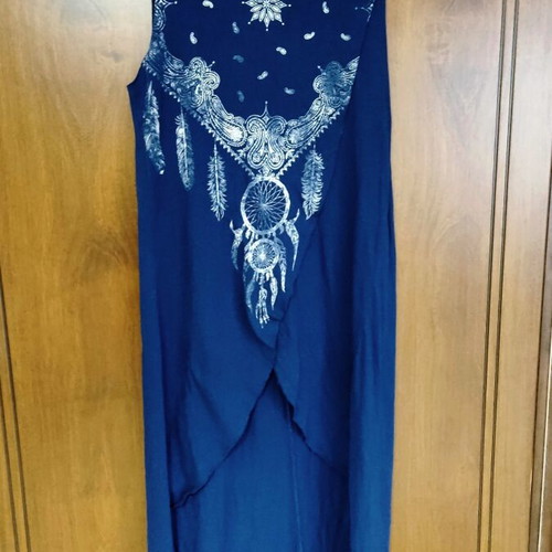 Boho tunic blouse with front opening, long back, like new, size M