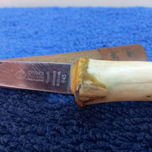 Puma Solingen hunting knife used with stag handle and leather sheath