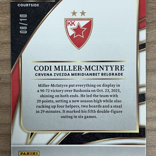 2025-26 Panini Select Euroleague Basketball Codi Miller-Mcintyre Gold Ice card like new