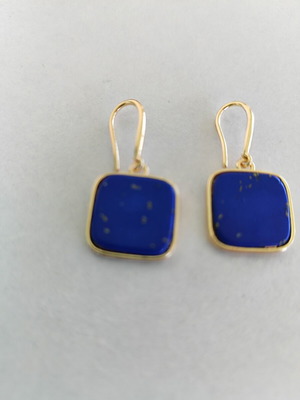 Lapis Lazuli square drop earrings, blue and gold