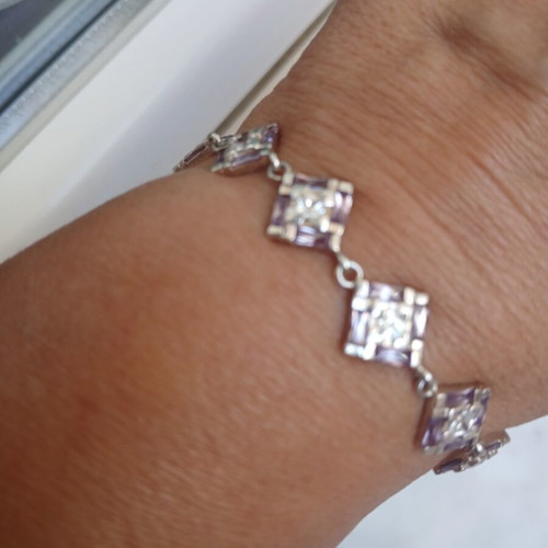 925 silver bracelet with zirconia and steel chain extension up to 19 cm