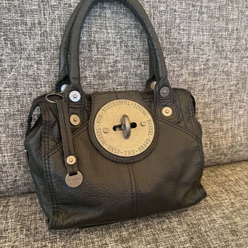 Diesel leather vintage Y2K bag used, black, hand-held