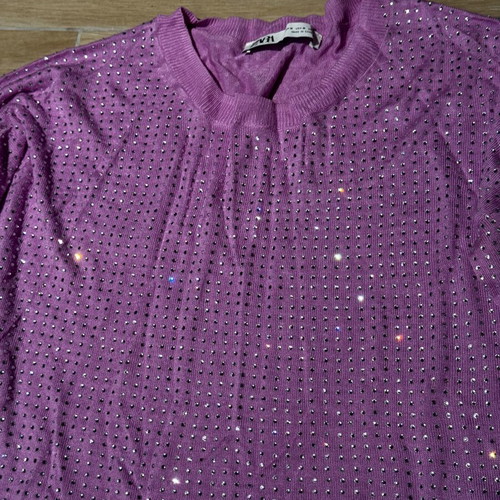 Top with fine knit and rhinestones Zara size M like new, pink