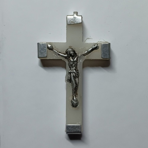 Metal-plastic cross with Christ from Jerusalem like new