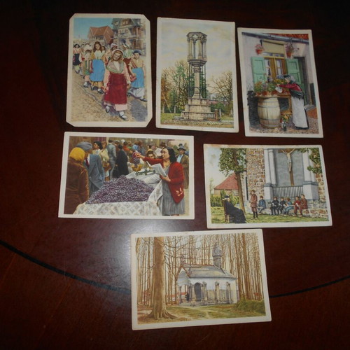 Belgian chocolate folkloric, historical, prewar and color postcards used, pack of 30