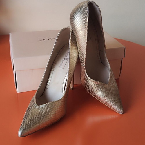 Tsakiris Mallas gold snake print leather pumps size 41 used, 12cm heel