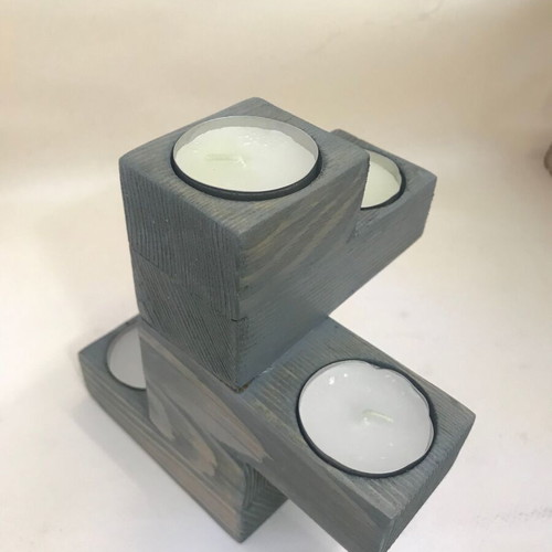 Wooden candle holder for 4 tealights in gray, new