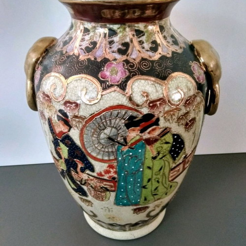 Satsuma vase set used, height 32 cm and 26 cm
