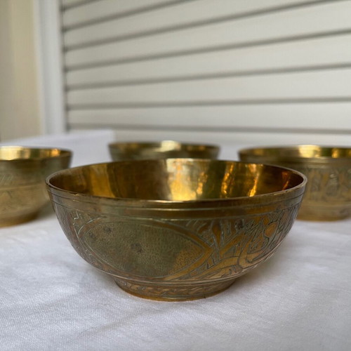 Set of 4 Egyptian bowls used, made of brass