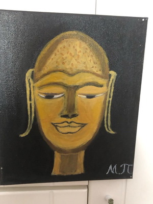 Painting Buddha on canvas with acrylic colors, new 25x30