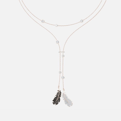 Swarovski Naughty Double Wrap Necklace with Feather, new, rose gold and silver