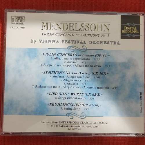 Mendelssohn Violin Concerto & Symphony No 5 CD like new, classical