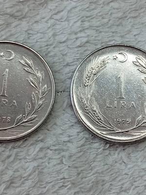 Turkish coins used, set of 2, 1 Lira 1978 and 1979