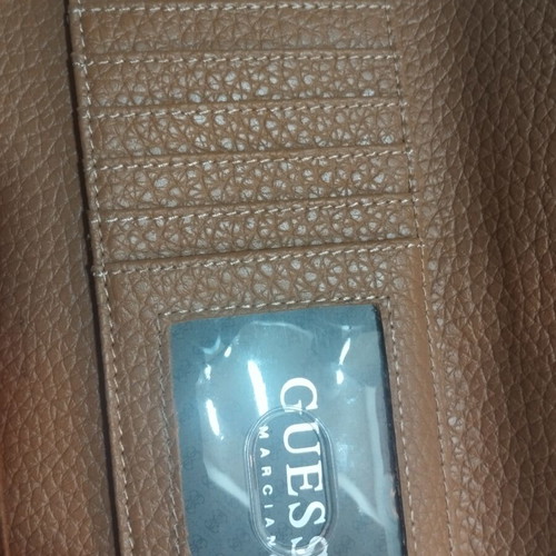 Guess trifold wallet like new, brown-tan pebbled faux leather