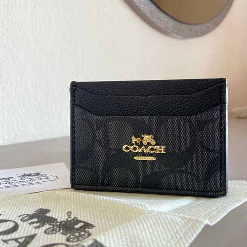 Coach card holder wallet, black and grey signature canvas