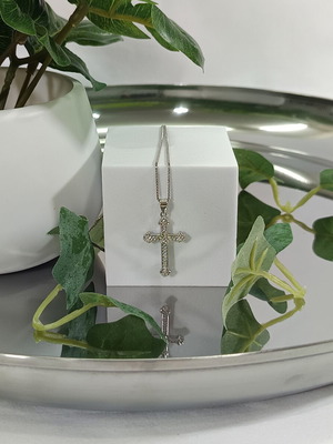 Silver cross S925 with silver chain and white stones new