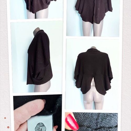 See Saw women's wool cape with onyx button and sequins