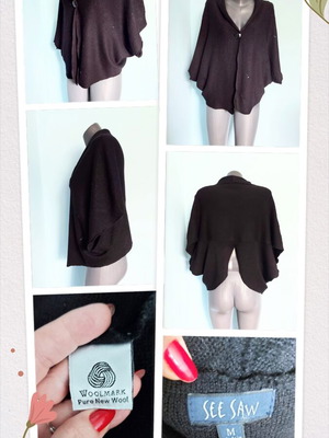 See Saw women's wool cape with onyx button and sequins