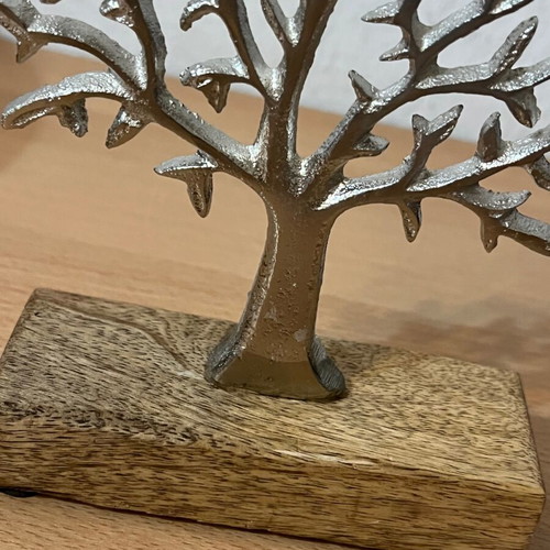Hand-Cast Metal Tree Sculpture on Wood Base new