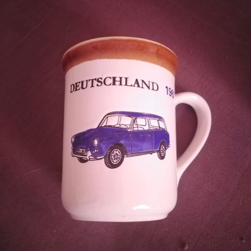 Staffordshire collectible ceramic mugs set of 2 like new with vintage car designs