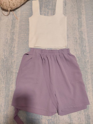 Summer set blouse and shorts like new, white and purple