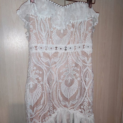 Dress with embroidery new, slim fit, white, size L